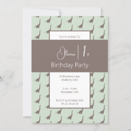 Convites primeiro aniversario dos dinossauros marrom longo 