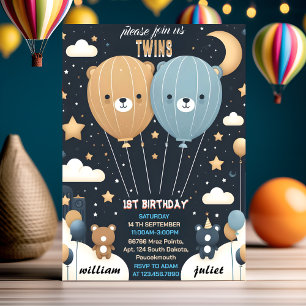 Convites Primeiro aniversario dos Gêmeos do Balão de Ar Que
