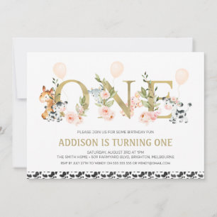 Convites primeiro aniversario Dourado de Animais Florais