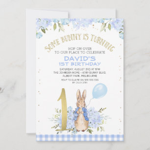 Convites primeiro aniversario Dourado de Peter Rabbit Flora