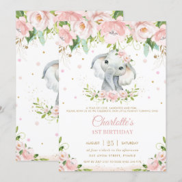 Convites Primeiro aniversario Dourado Floral Cor-de-rosa-pi