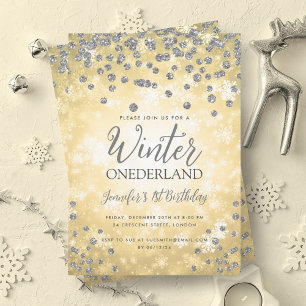 Convites primeiro aniversario Dourado Silver Winter ONEDERL