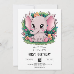 Convites primeiro aniversario Elefante bonito Digital
