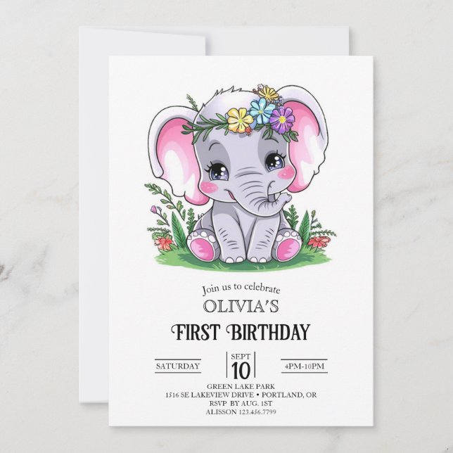 Convites Primeiro aniversario Elefante Feliz Digital (Frente)