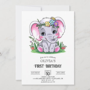 Convites Primeiro aniversario Elefante Feliz Digital