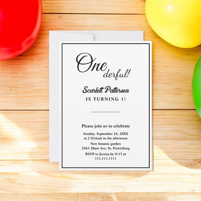 Convites Primeiro aniversario Elegante Branco E Preto Chic  (Criador carregado)