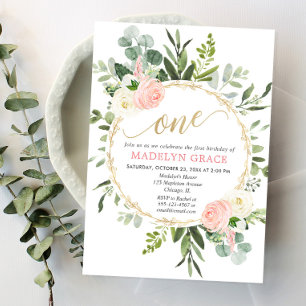 Convites Primeiro aniversario elegante de ouro rosa verde