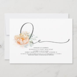 Convites Primeiro aniversario Elegante Floral de Peach e Cr