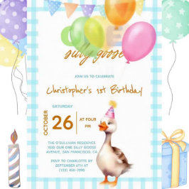 Convites Primeiro aniversario Engraçado de Um Bobo Ganso Az
