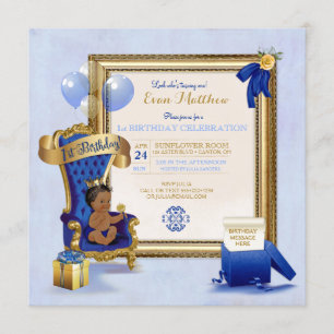 Convites primeiro aniversario Ethnic Boy Royal Blue Dourado