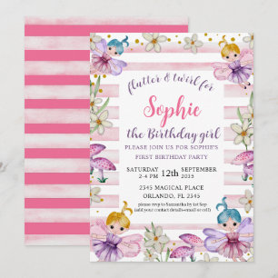 Convites Primeiro Aniversário Fada Princesa Rosa & Dourado