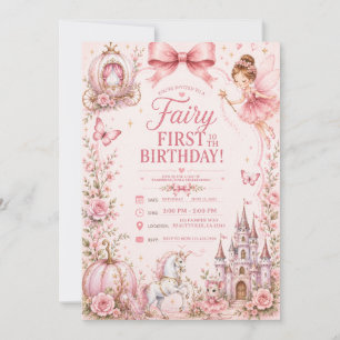 Convites primeiro aniversário fada rosa