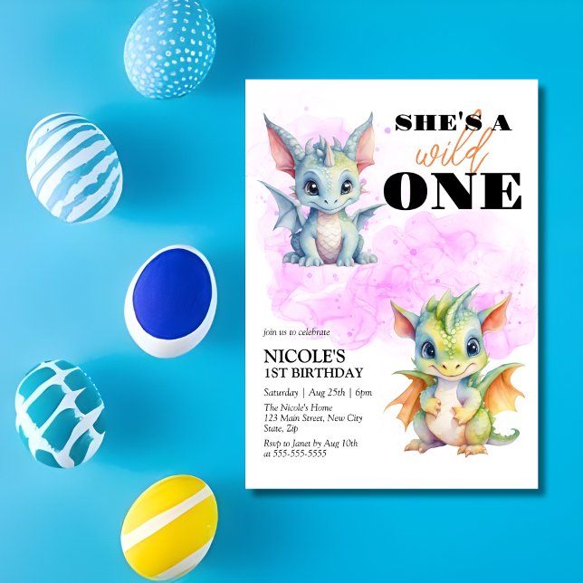 Convites Primeiro aniversario Fantasia do Dragão Bebê Selva (Criador carregado)