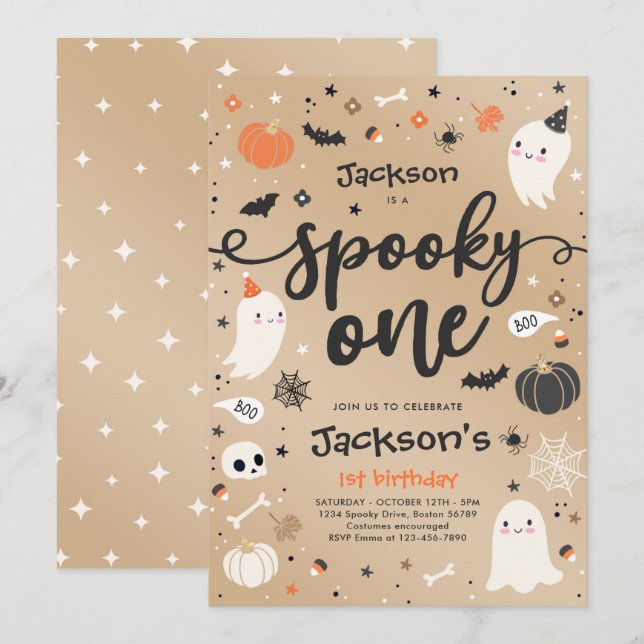 Convites Primeiro aniversario Fantasma de Halloween de Spoo (Frente/Verso)