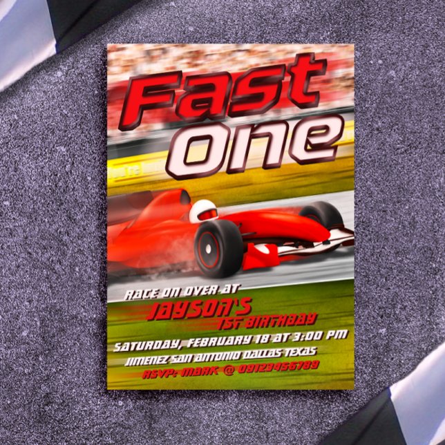 Convites Primeiro aniversario Fast One Racing (Fast One - Racing 1st Birthday Invitation)