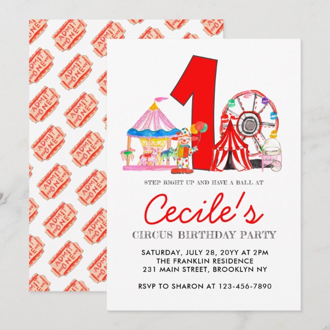 Convites Primeiro aniversario Feira de Festa de Circo do Ca (Frente/Verso)