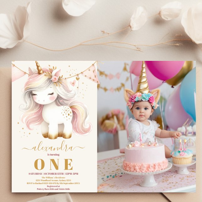 Convites Primeiro aniversario feliz com a foto de Watercolo (Criador carregado)