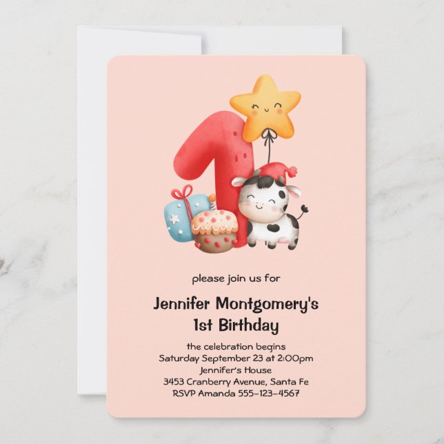 Convites Primeiro aniversario Feliz de Vaca (Frente)