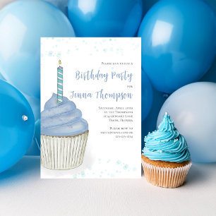 Convites Primeiro Aniversário Festa Menino Azul Cupcake Fof