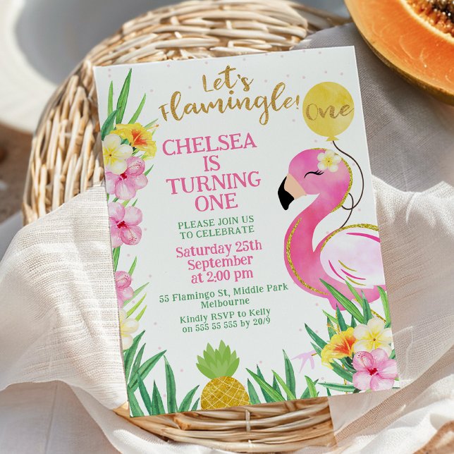 Convites Primeiro aniversario flexível Vamos de aquarela ro (Let's Flamingle 1st Birthday Invitation, Pink Flamingo Birthday Invitation Editable, Flamingo Themed)