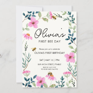 Convites Primeiro Aniversário Floral Bee