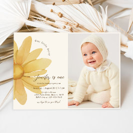 Convites Primeiro aniversario Floral Bohemian Yellow Daisy
