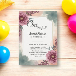 Convites Primeiro aniversario Floral Botânico Rustic Waterc