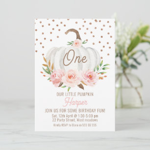 Convites Primeiro aniversario Floral de Abóbora Branco