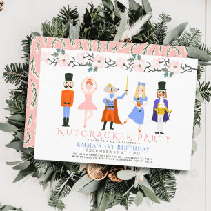 Convites Primeiro aniversario Floral de Natal Rosa