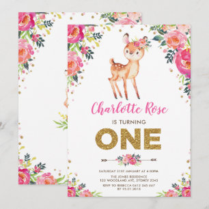 Convites Primeiro aniversario floral dos cervos da floresta