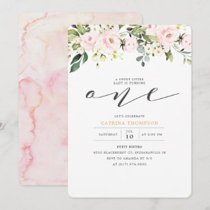 Convites Primeiro aniversario Floral e Eucalyptus Cor-de-Ro