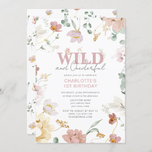 Convites Primeiro aniversario Floral Rosa Selvagem e Maravi
