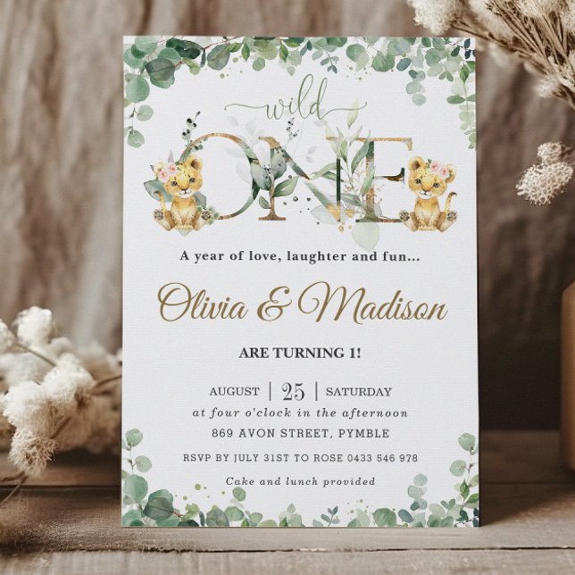 Convites Primeiro aniversario Geminado de Leões Cachorros C (Criador carregado)