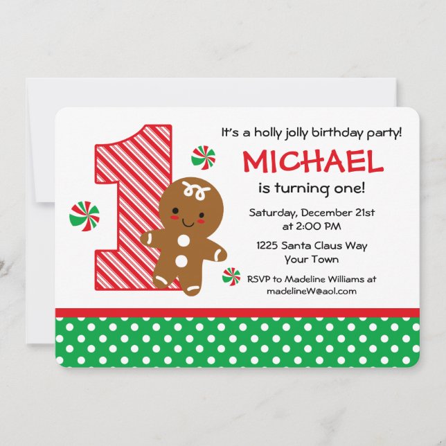 Convites primeiro aniversario Gingerbread Boy (Frente)
