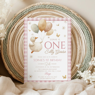 Convites Primeiro aniversario Gingham Cor-de-Rosa com Um Bo