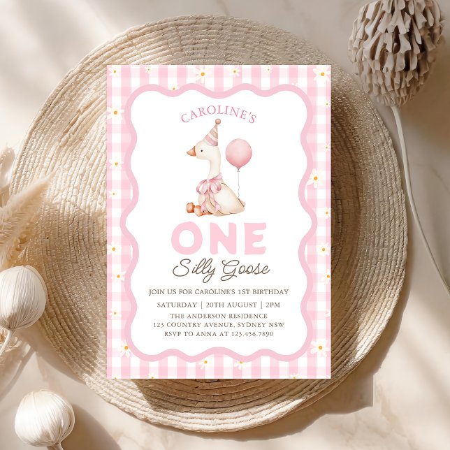 Convites Primeiro aniversario Gingham Daisy Gingham de Bobo (Criador carregado)