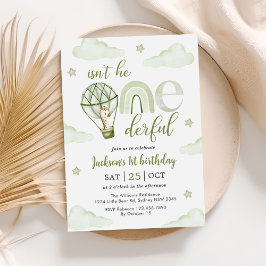 Convites Primeiro aniversario Giraffe Hot Air Balloon Green