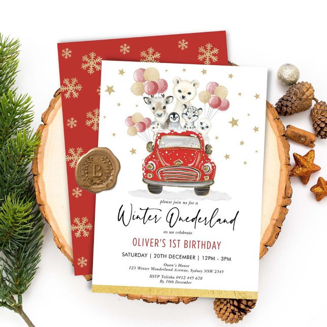 Convites Primeiro aniversario Inverno de Animais da Parte D (Criador carregado)