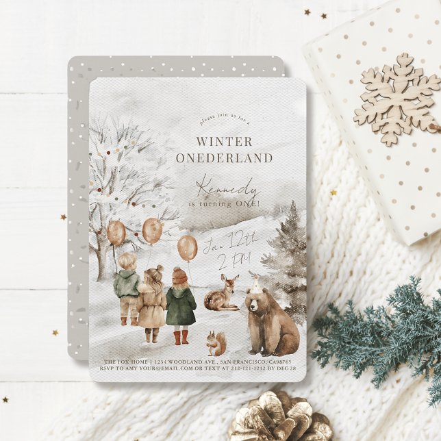 Convites Primeiro aniversario Inverno de Onederland Animais (Criador carregado)