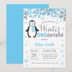 Convites Primeiro aniversario Inverno de Onederland Penguin
