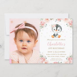 Convites Primeiro aniversario Inverso Adorável Pinguin Blus