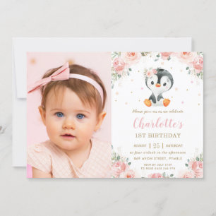 Convites Primeiro aniversario Inverso Adorável Pinguin Blus