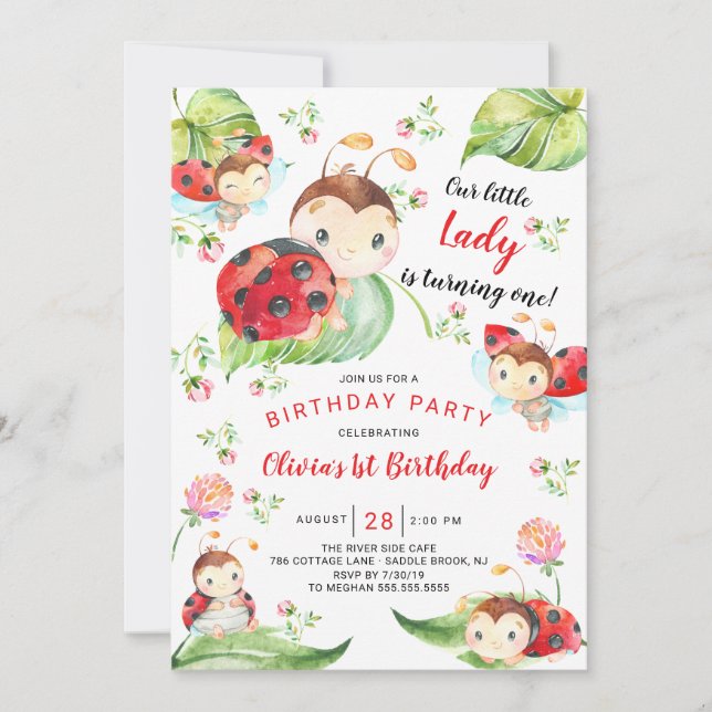 Convites Primeiro aniversario Lady Ladybug Adorável (Frente)
