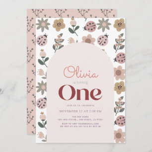 Convites Primeiro aniversario Ladybug e Flower Pattern