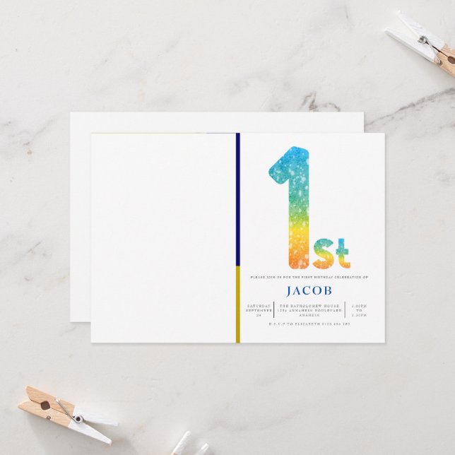 Convites Primeiro aniversario Laranja Amarelo Azul Foto (Frente/Verso In Situ)