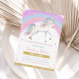 Convites Primeiro aniversario Magical Rainbow Unicorn