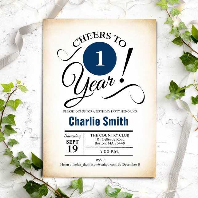 Convites primeiro aniversario - Marinho azul preto branco (Criador carregado)