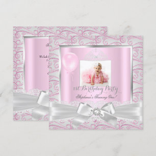 Convites Primeiro Aniversário Meninas Tiara Rosa Diamantes