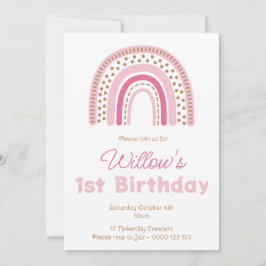 Convites Primeiro aniversario Minimalista Pastel Boho Rainb