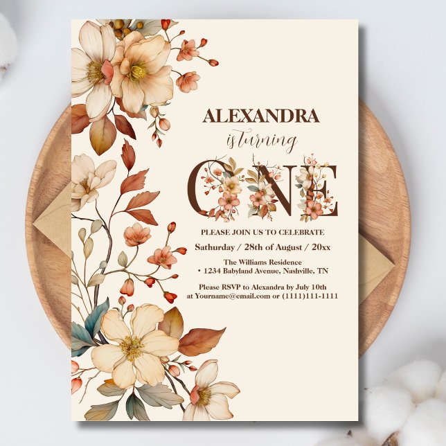 Convites Primeiro aniversario moderno de guincho de flor si (Criador carregado)